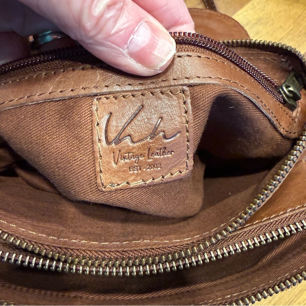 Kuta Vintage Chestnut Braided Leather Crossbody Bag - Picture 3 of 10